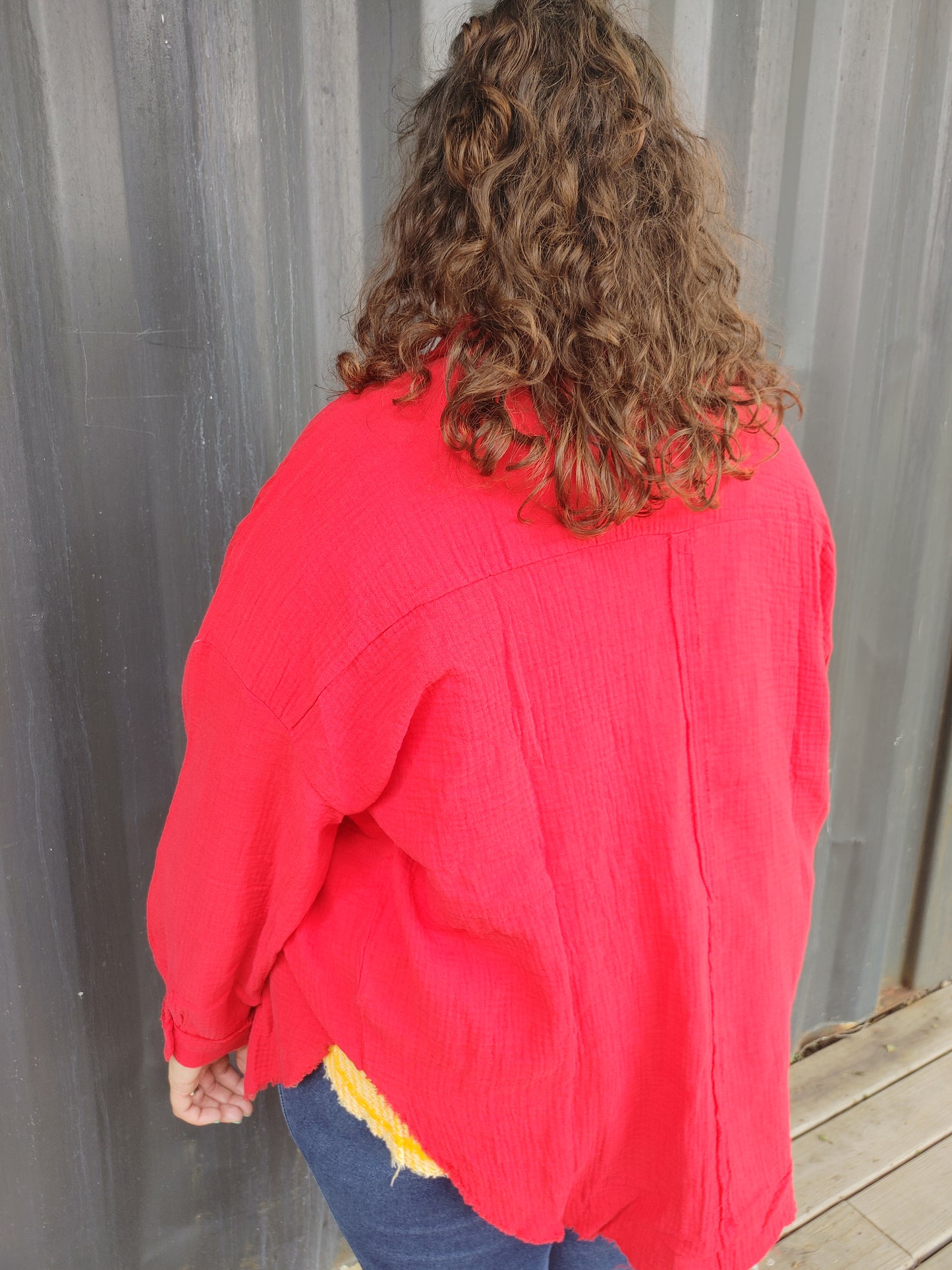 Ruby Red Leaves Oversized Gauze Buttondown