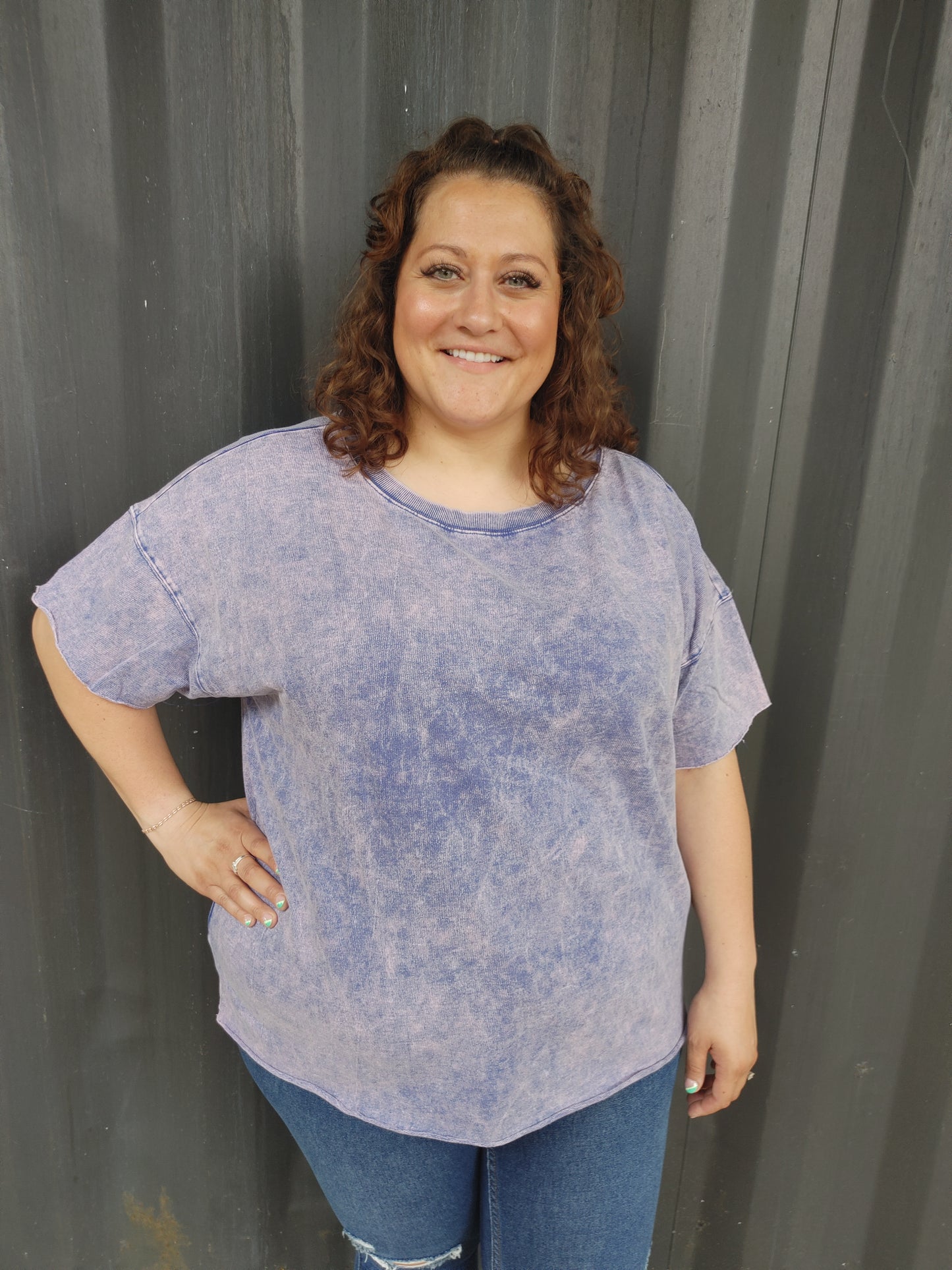Blueberry Bleached Boyfriend T-Shirt