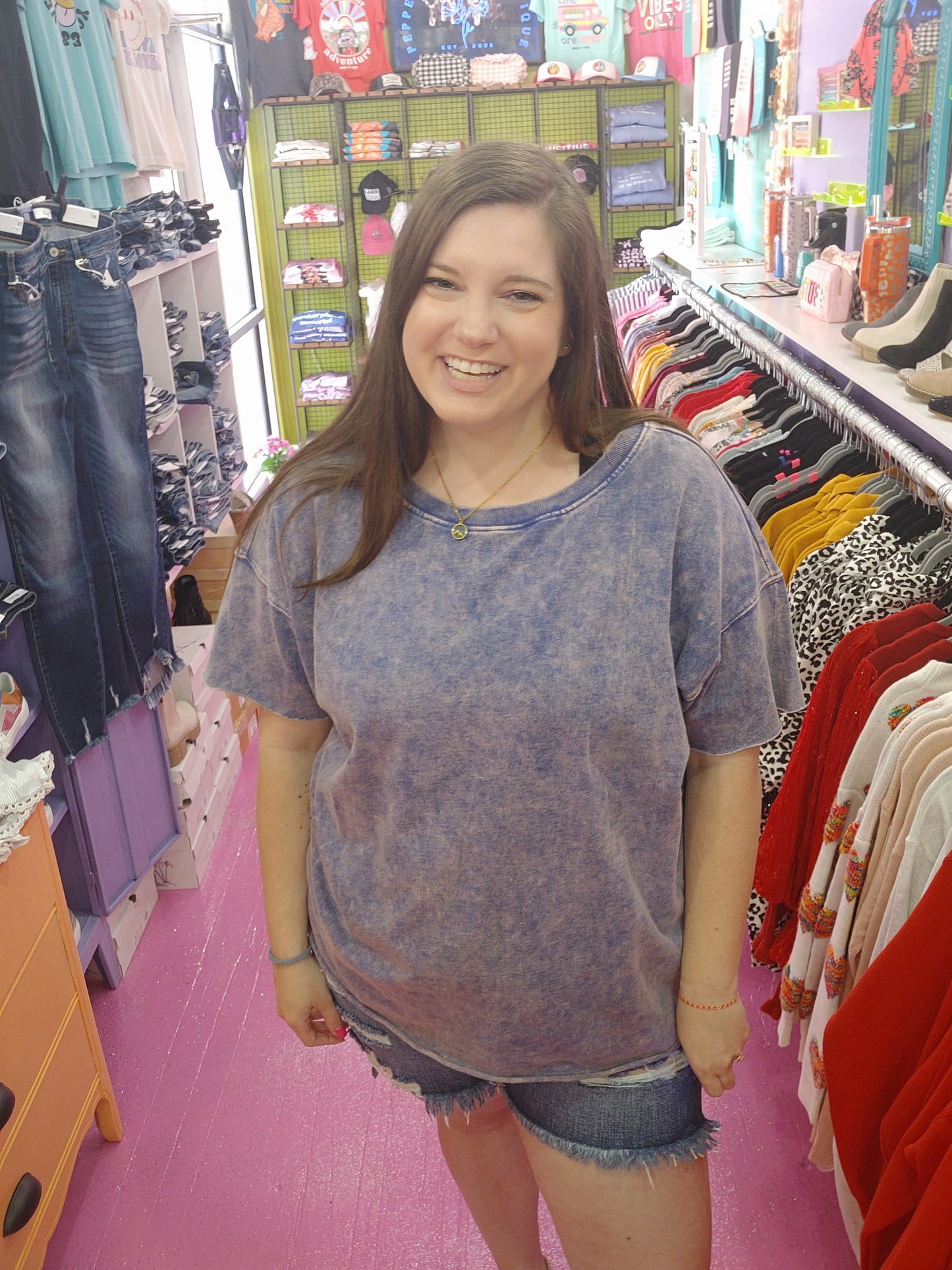 Blueberry Bleached Boyfriend T-Shirt
