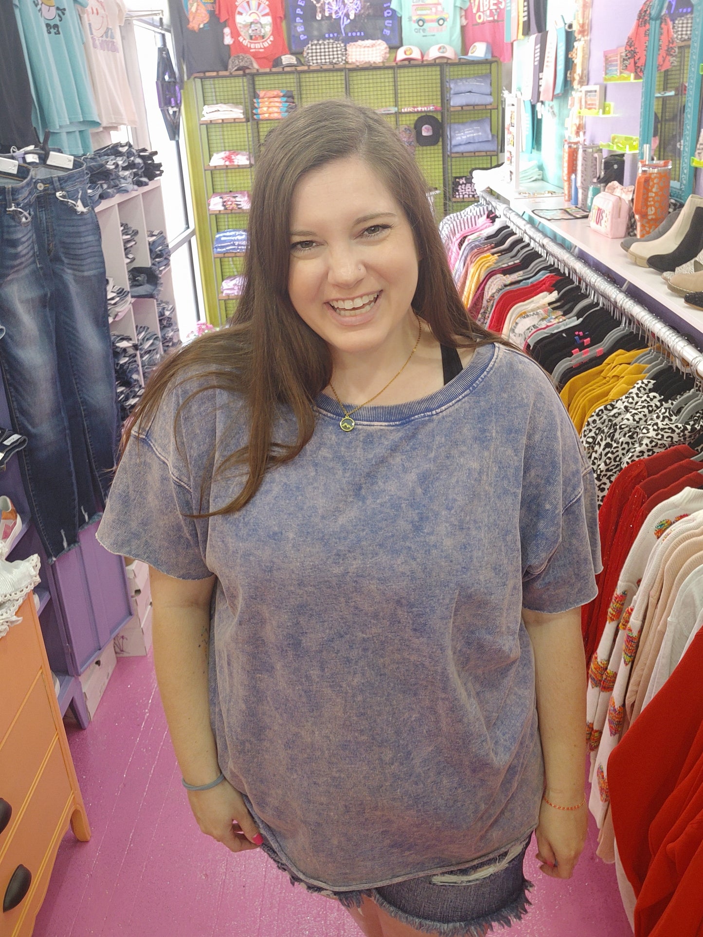 Blueberry Bleached Boyfriend T-Shirt