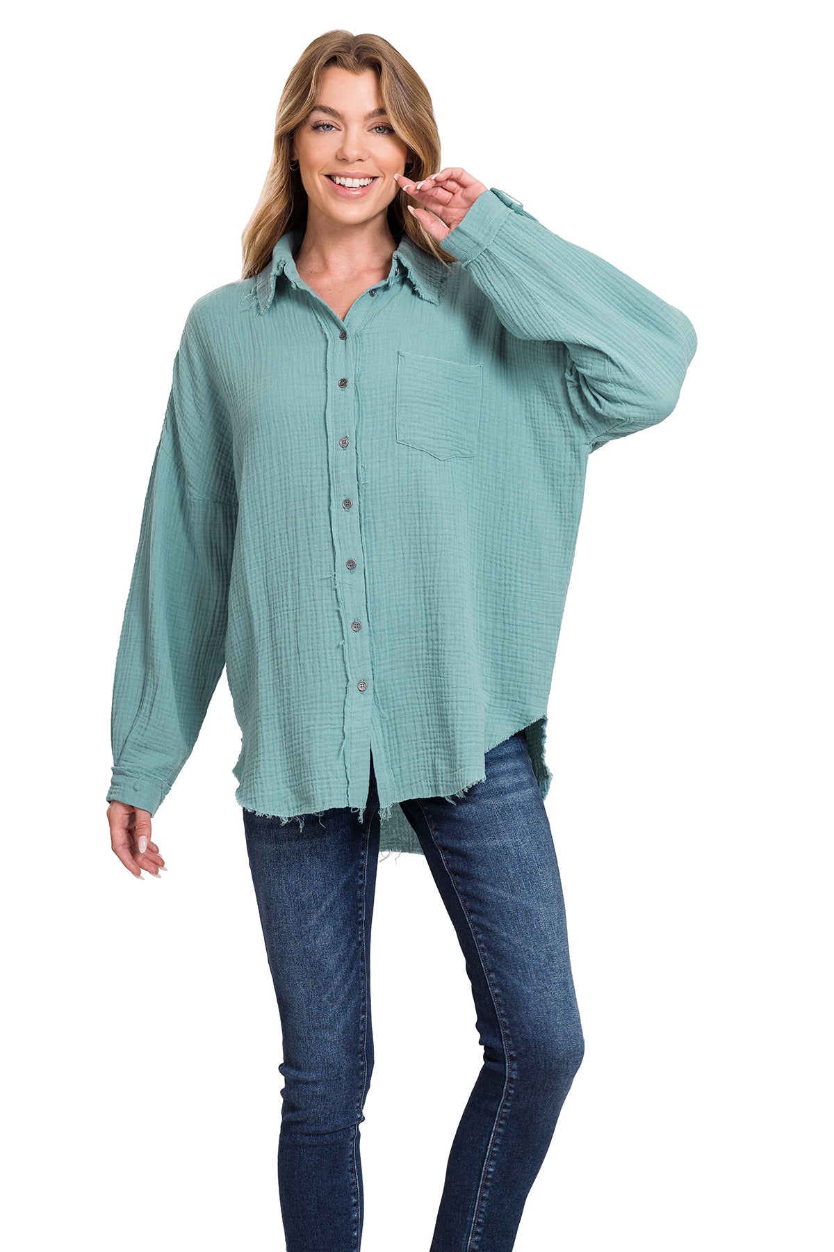 Breeze In My Hair Over Sized Guaze Buttondown