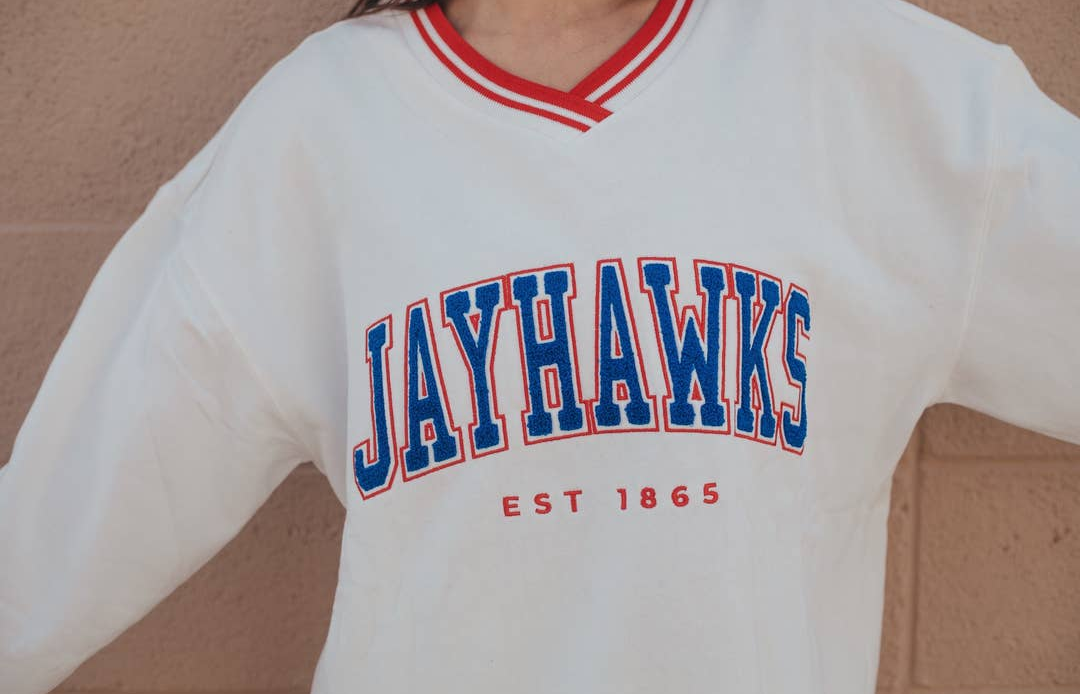 University of Kansas Chenille Letter Varsity V-Neck Pullover