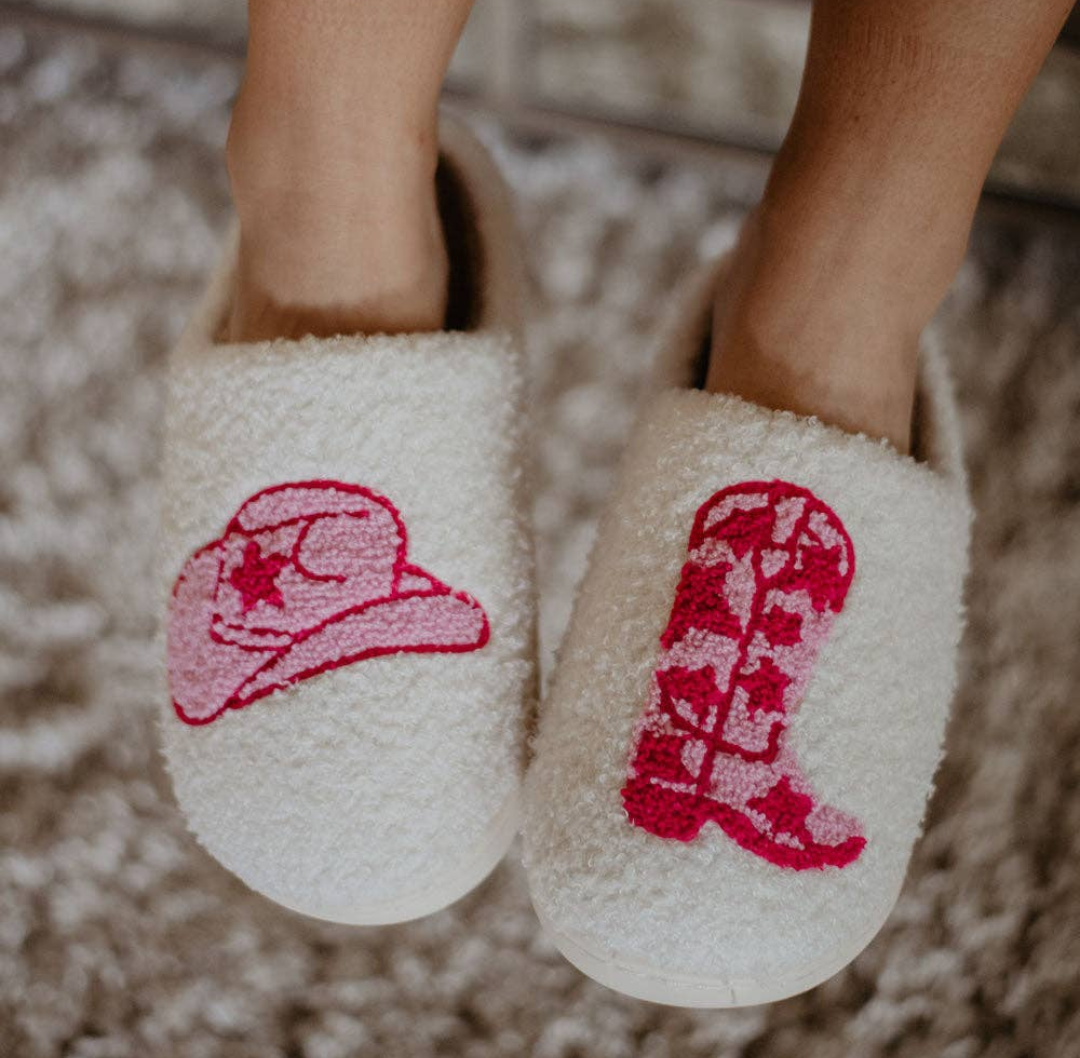 Boot & Cowgirl Hat Western Slippers