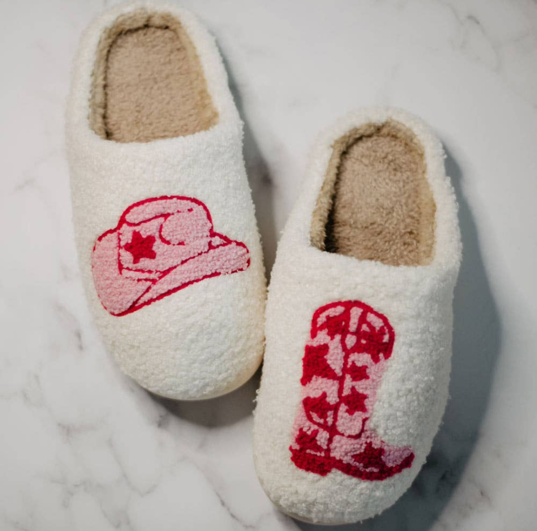 Boot & Cowgirl Hat Western Slippers
