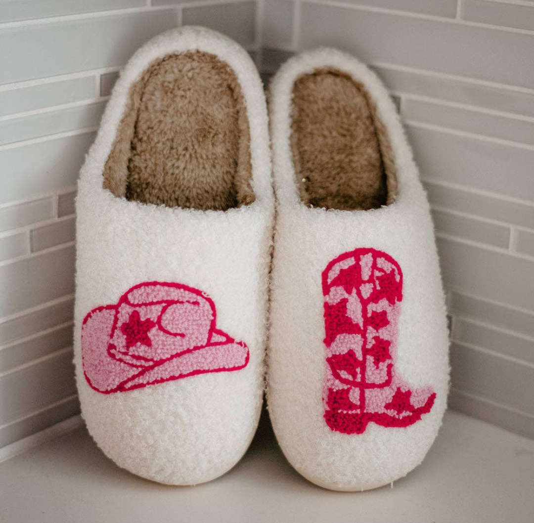 Boot & Cowgirl Hat Western Slippers