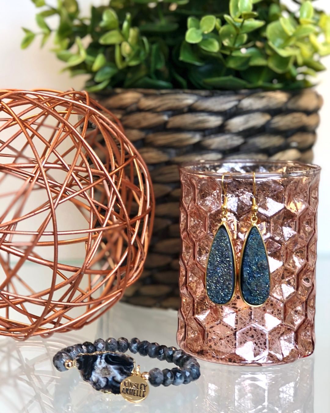 Kinsley Armelle Druzy Collection- Denim Quartz Drop Earrings