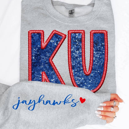 KU Sequins and Embroidery Printed Crewneck