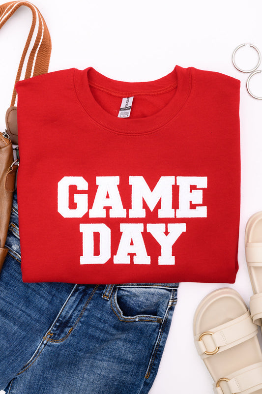 PREORDER: Embroidered Glitter Game Day Sweatshirt in Red/White