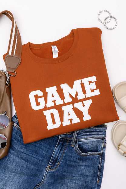 PREORDER: Embroidered Glitter Game Day Sweatshirt in Burnt Orange/White