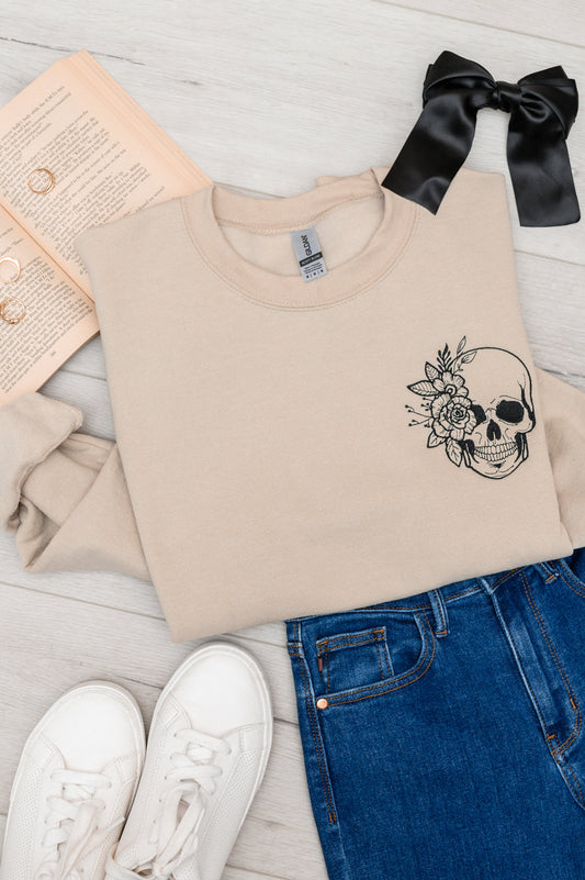 PREORDER: Embroidered Floral Skull Sweatshirt