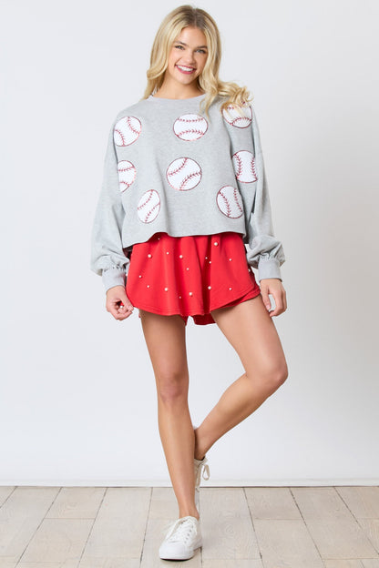 Baseball Towel & Sequins Embroidery Sweatshirt