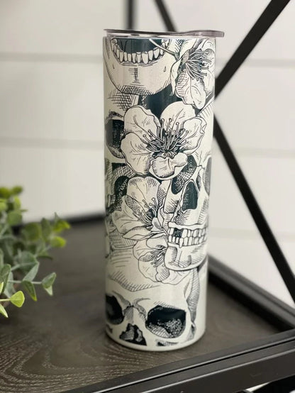 PREORDER: Floral Skulls Skinny Tumbler