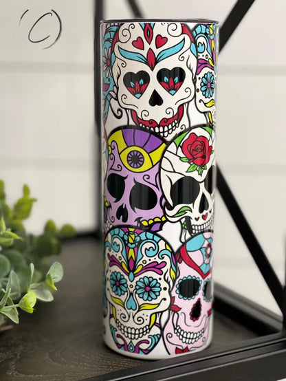 PREORDER: Sugar Skulls UV Color Changing Skinny Tumbler