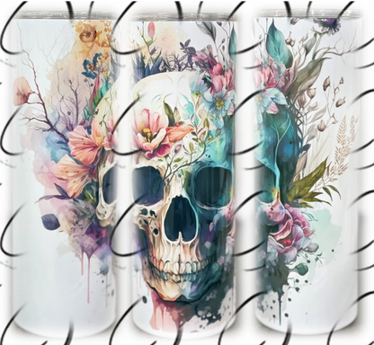 PREORDER: Boho Floral Skull Skinny Tumbler