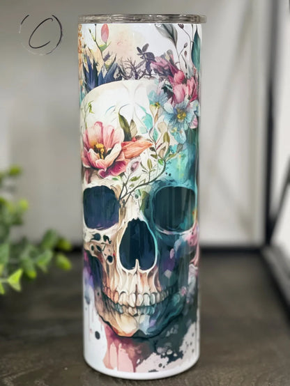 PREORDER: Boho Floral Skull Skinny Tumbler