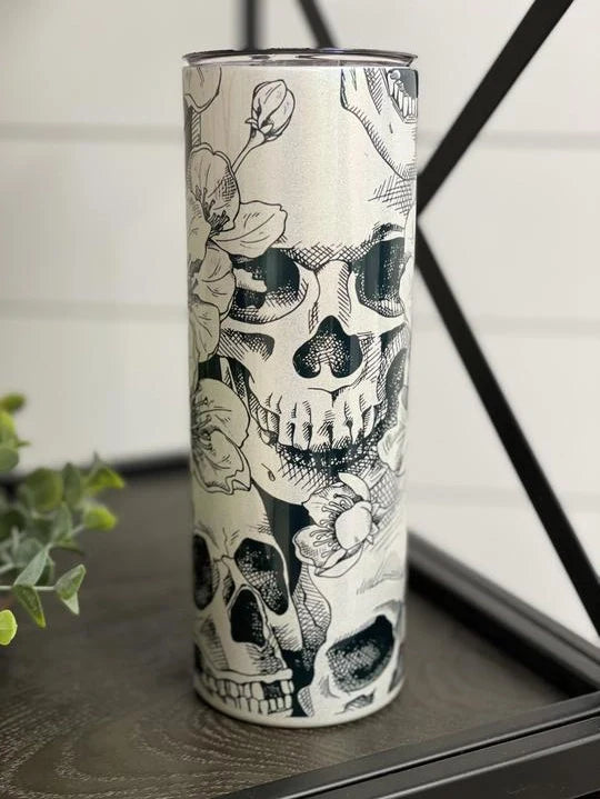 PREORDER: Floral Skulls Skinny Tumbler