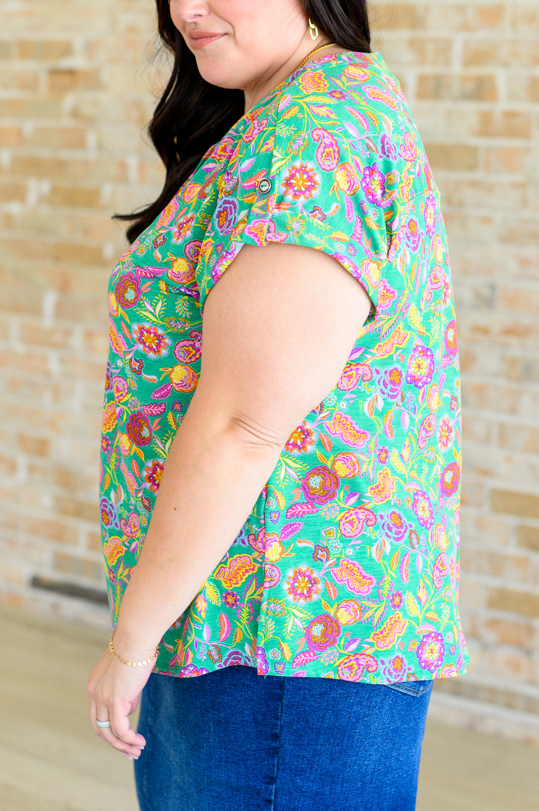 Lizzy Cap Sleeve Top in Emerald and Plum Floral Paisley