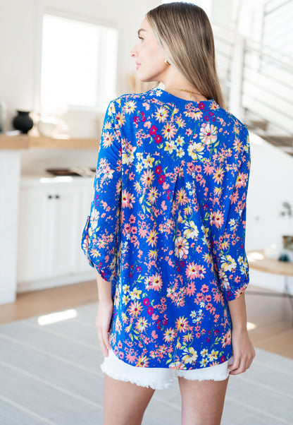 Lizzy Top in Royal and Blush Floral