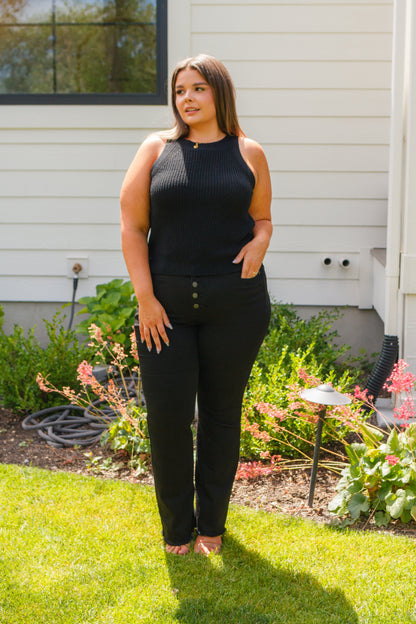 Previous Engagement Halter Neck Sweater Tank in Black