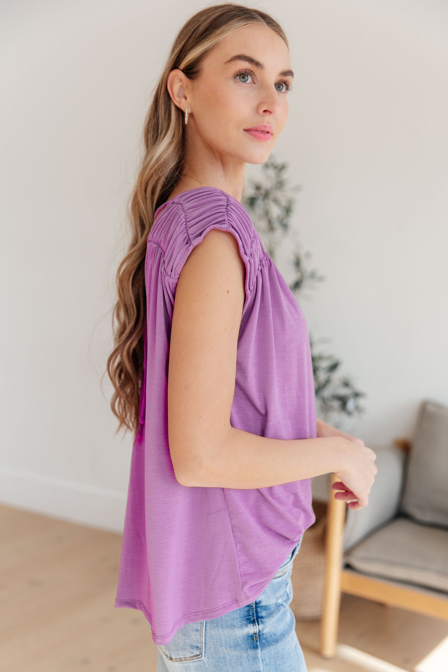 Ruched Cap Sleeve Top in Lavender