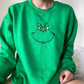 Grinch Face Embroidered Crewneck