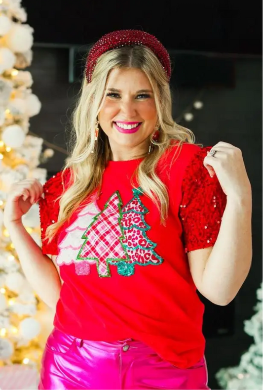 Red Sequin Christmas Tree Top