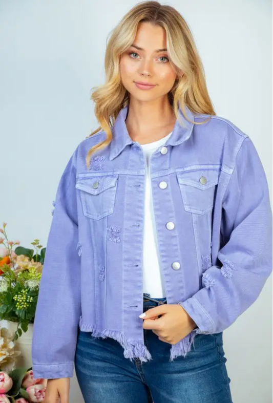 Violet Destructed Denim Jacket