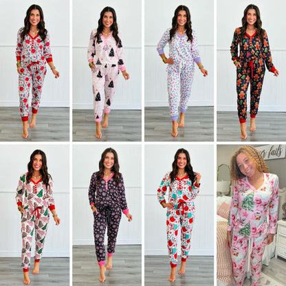 PREORDER: Long Sleeve Holiday Jogger Pajama Sets in Eight Prints