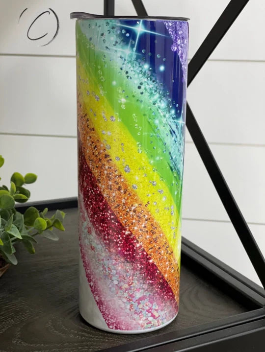 PREORDER: Glitter Rainbow Skinny Tumbler