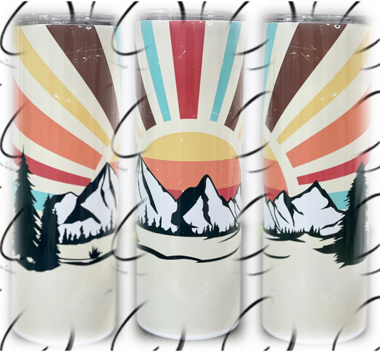 PREORDER: Retro Mountain Sunset Skinny Tumbler