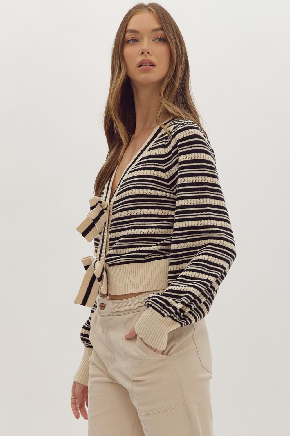 Bow Front Stripe Cardigan