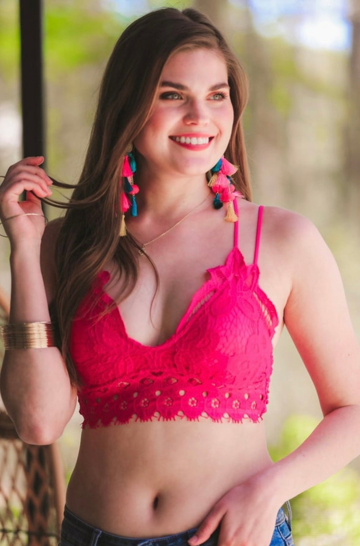 Ella Lace Scalloped Bralette in Hot Pink