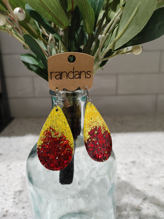 Randans Yellow & Red Glitter Earrings