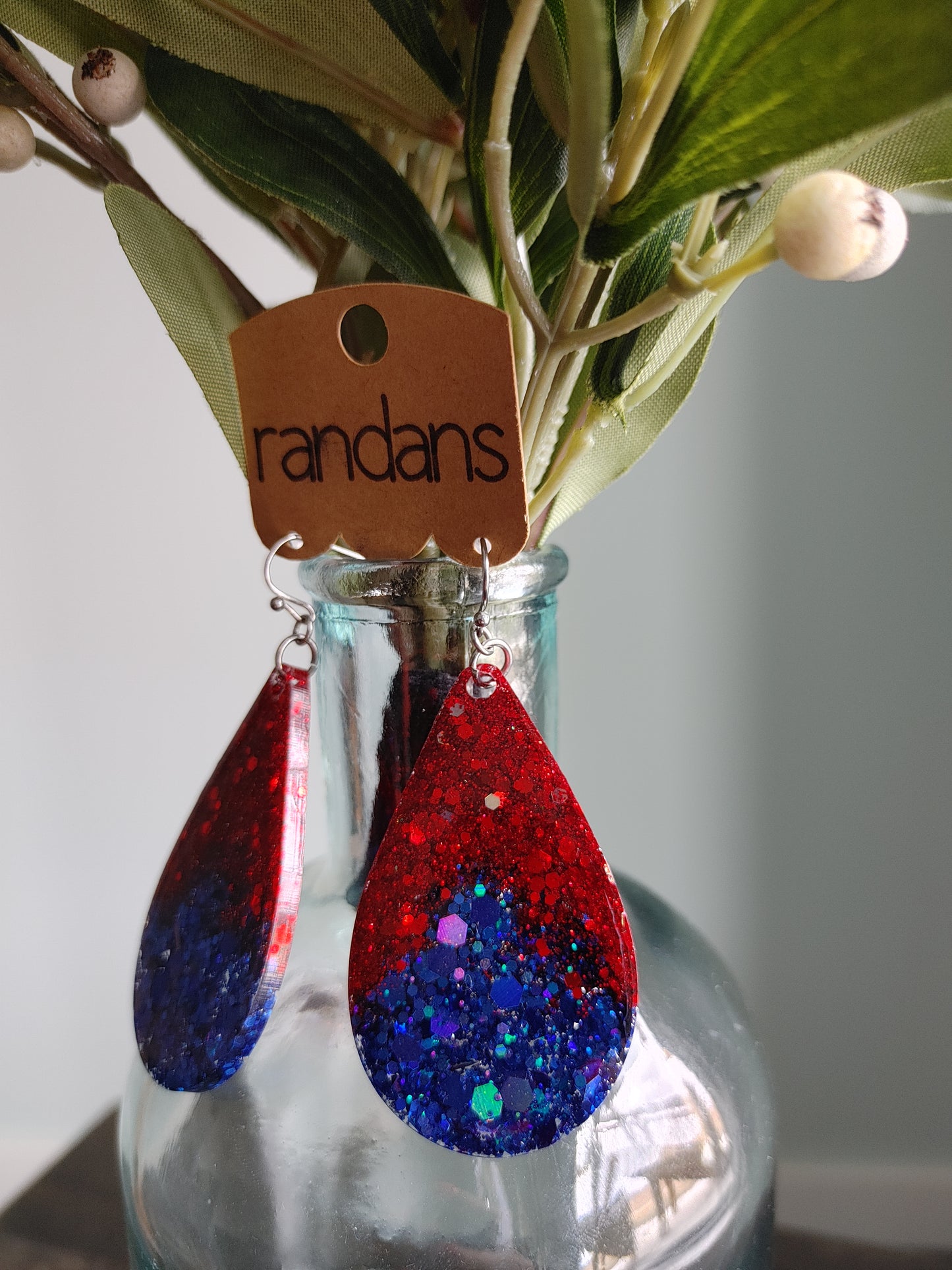 Randan's Red & Blue Glitter Earrings