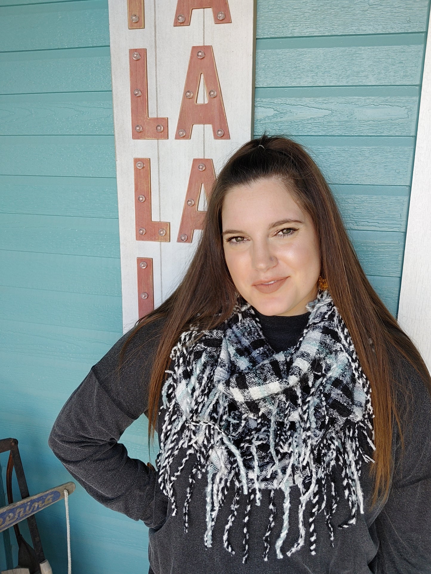 Plaid & Turquoise Infinity Scarf