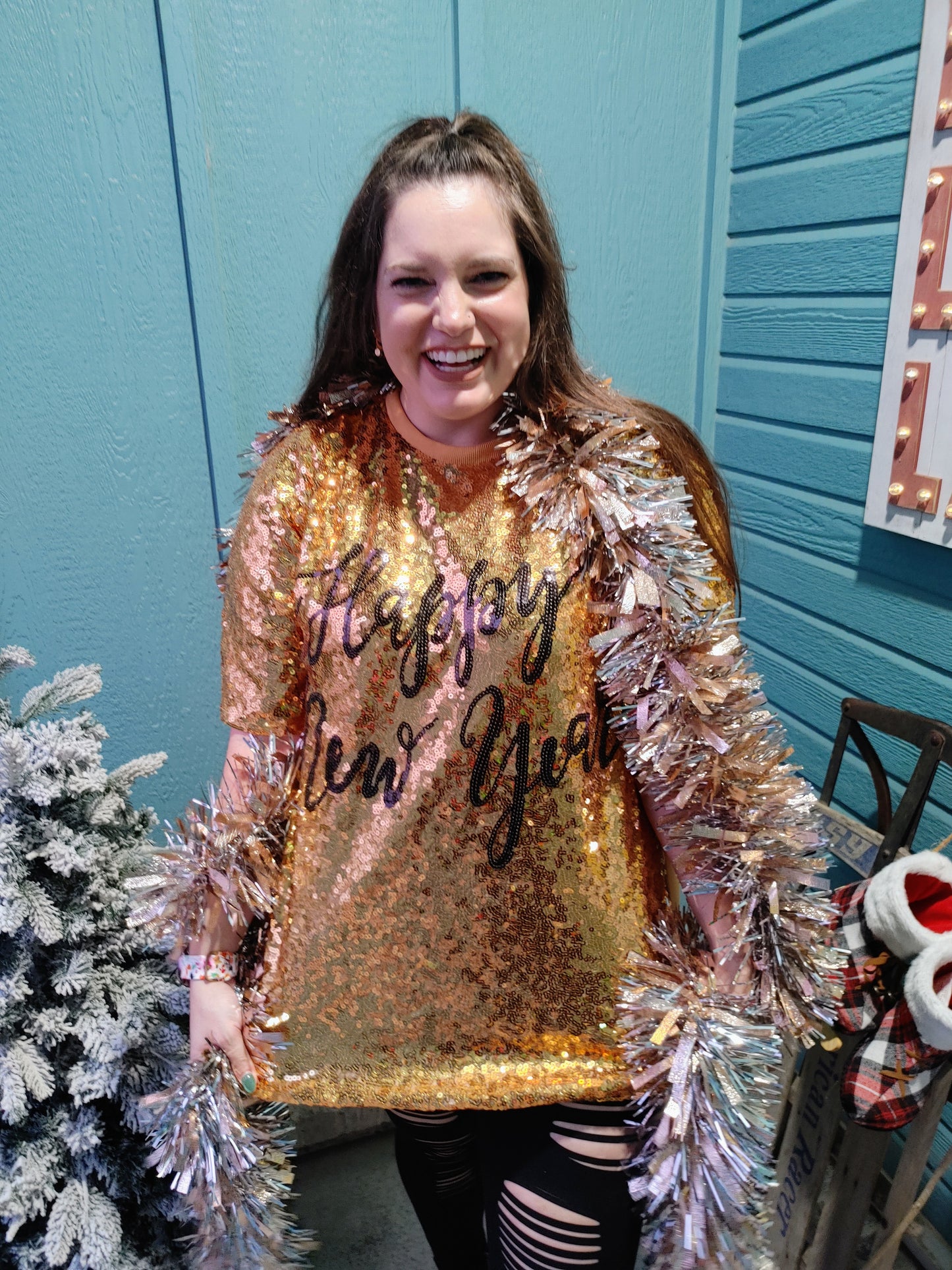 Happy New Year Sequined T-Shirt Dress