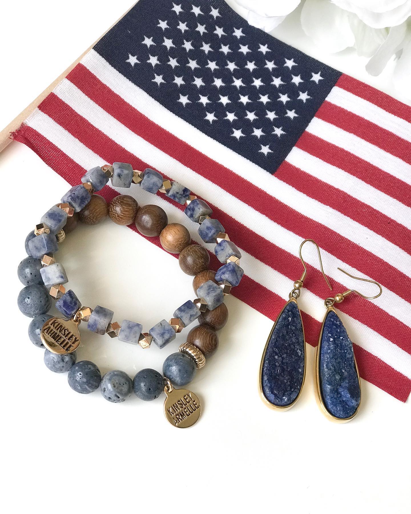 Kinsley Armelle Druzy Collection- Denim Quartz Drop Earrings