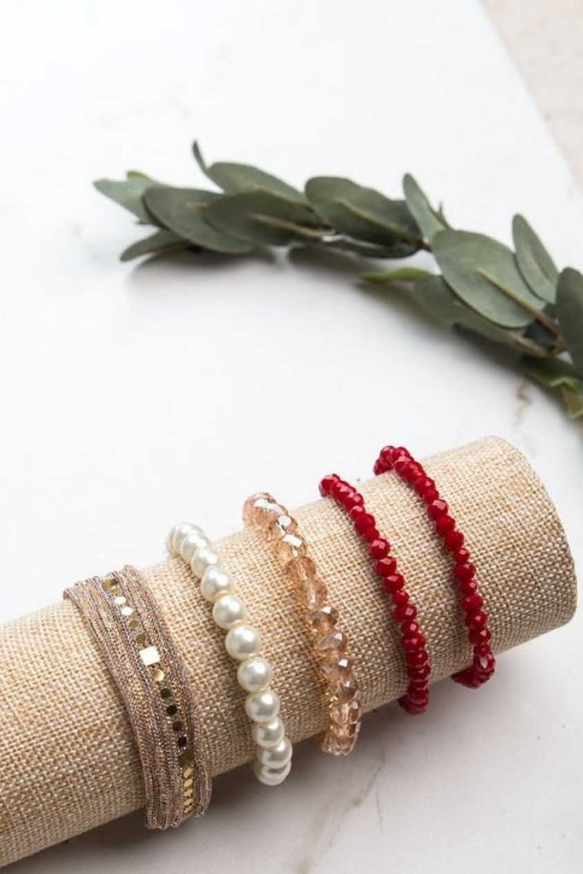 Gold, Red, & White Bracelet Set