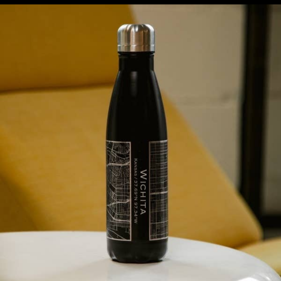 Wichita KS Map Insulated Bottle in Matte Black
