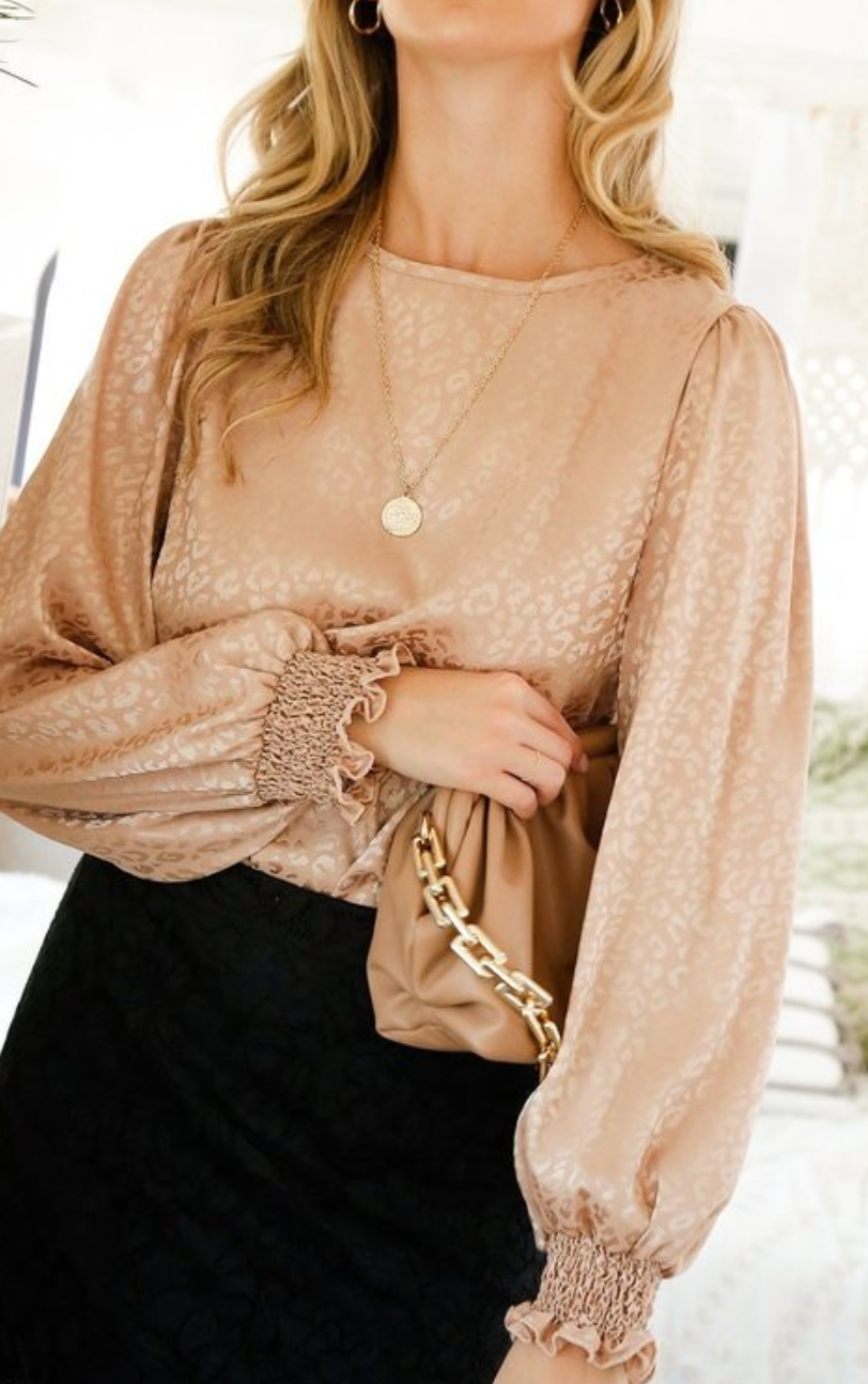 She's A Classy Lady Taupe Leopard Blouse