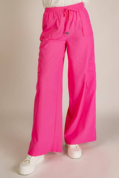 Hot Pink Linen Cargo Pants