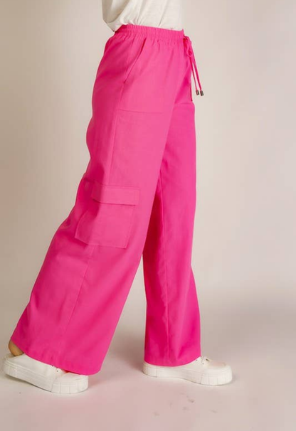 Hot Pink Linen Cargo Pants