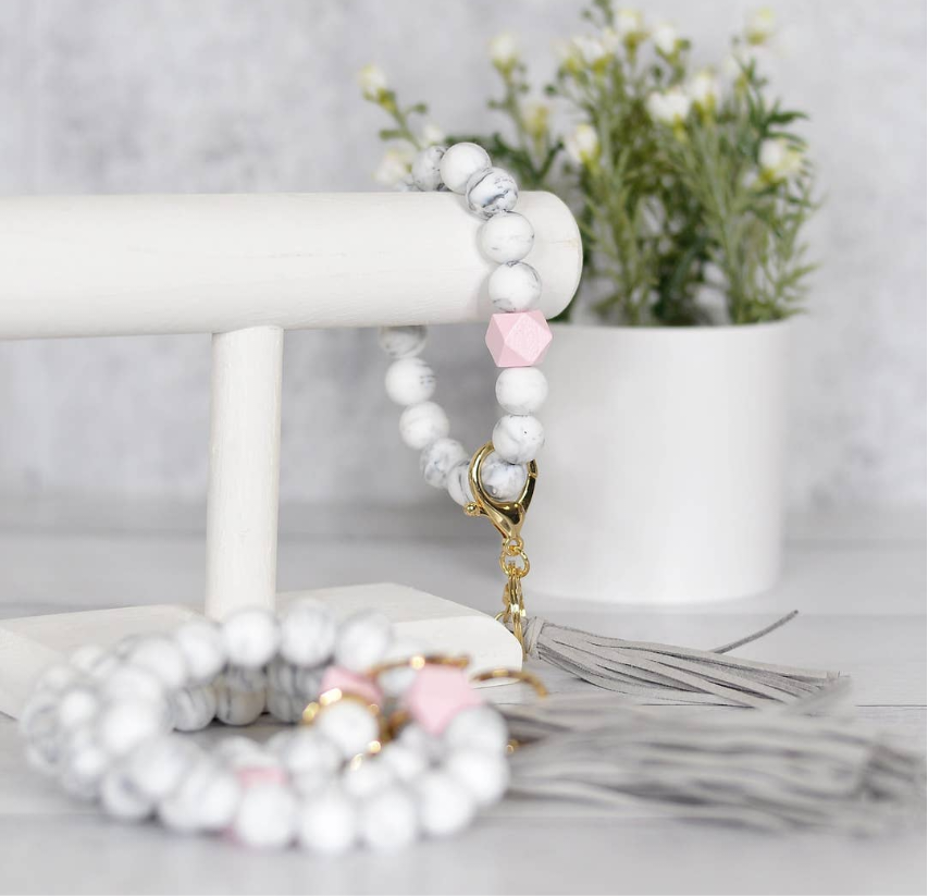 Pink & Marble Silicone Keyring Bracelet